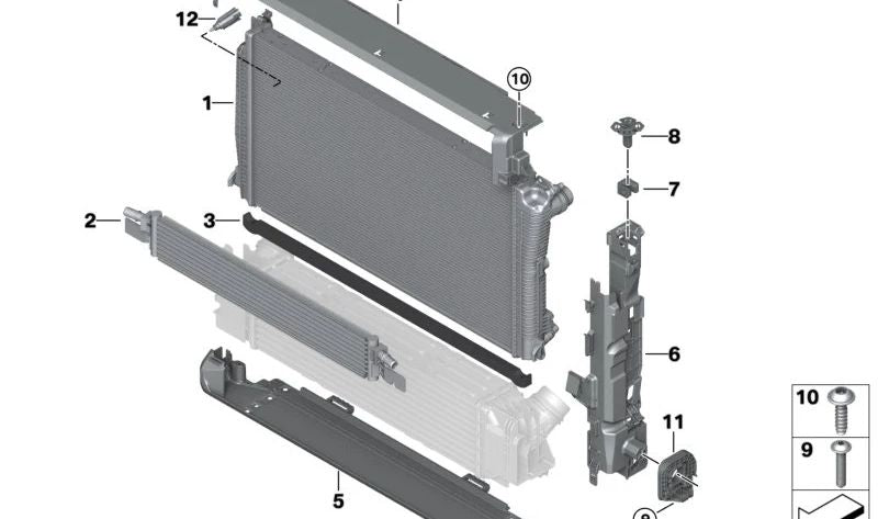 Radiador de refrigerante OEM 17118593276 para BMW G42, G20, G21, G28, G22, G23, G26. Original BMW