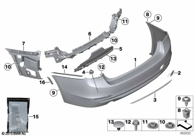 Juego de soportes PDC traseros para BMW Serie 3 F30 (OEM 51127312750). Original BMW