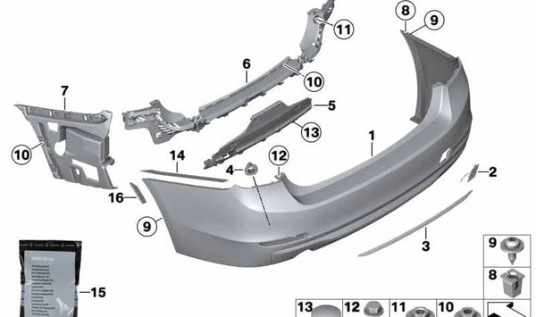 Revestimiento parachoques imprimado trasero para BMW Serie 3 F31 (OEM 51127312736). Original BMW.