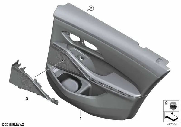 Revestimiento de puerta trasera derecha para BMW G20, G20N, G21, G21N (OEM 51429460696). Original BMW