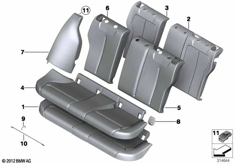 Cubierta ISOFIX para BMW E81, E82, E87, E87N, F20, F20N, E90, E90N, E91, E91N, E84 (OEM 52207118674). Original BMW.