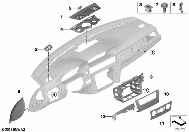 Blindplatte für Solarsensor für BMW 3er E90, E90N, E91, E91N, E92, E92N, E93, E93N und X1 E84 (OEM 51457123748). Original BMW