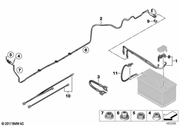 Cable de reparación B+ para BMW Serie 3 F30, F31, F34, F80; Serie 4 F32, F33, F36, F82, F83 (OEM 61129387649). Original BMW.