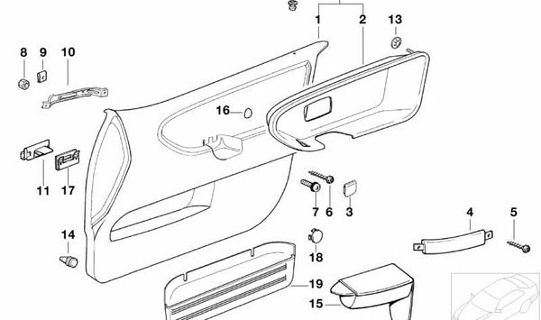 Tapizado de puerta delantera izquierda para BMW Serie 3 E36 (OEM 51418165655). Original BMW.