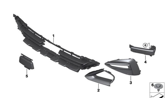 Rechte Lufteingangsnetz (Druck) OEM 51119463088 für BMW F44. Original BMW.