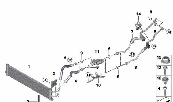 Línea de retorno del enfriador de aceite de transmisión trasero para BMW Serie 5 F90, G30, Serie 7 G11, G12 (OEM 17228602301). Original BMW