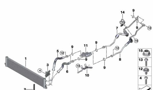 Tubería de refrigeración de aceite de transmisión OEM 17228602302 para BMW F90, G30, G11, G12. Original BMW.