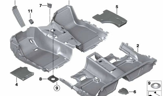 Revestimiento del suelo delantero para BMW F30, F31, F80 (OEM 51477286629). Original BMW