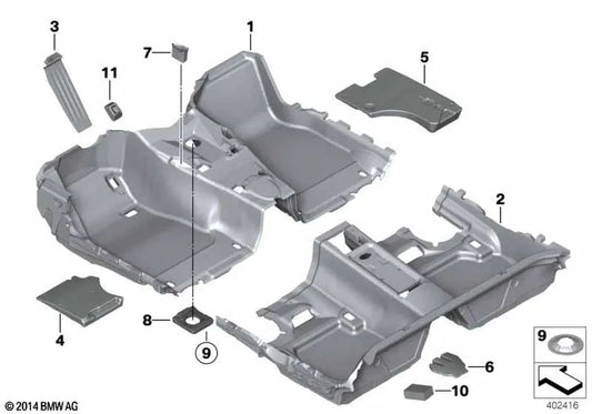 Rear floor liner for BMW 3 Series F34, F34N (OEM 51477294108). Original BMW