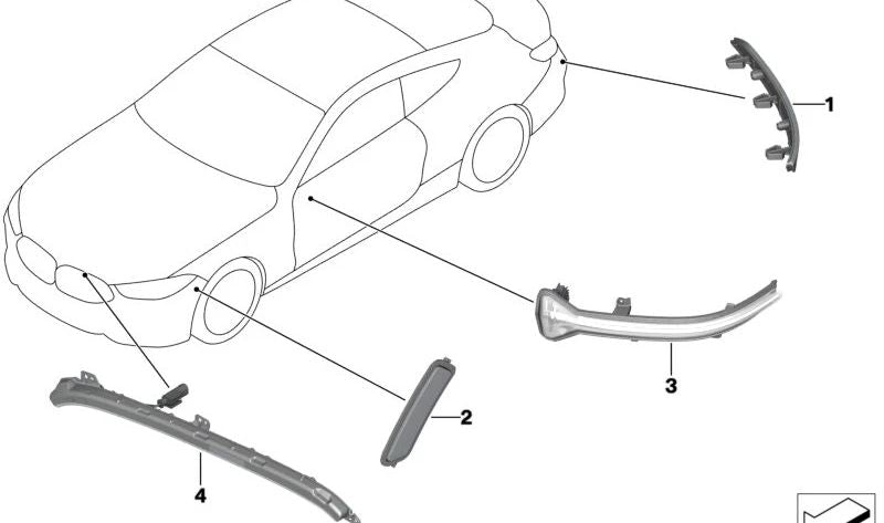 Reflector de luz lateral izquierda para BMW F91, F92, F93 (OEM 63148077369). Original BMW