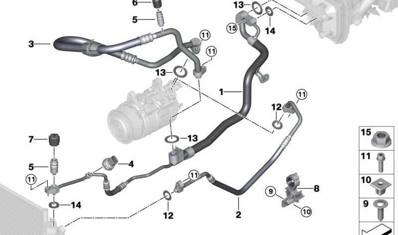 Tubería de refrigerante de doble conducto OEM 64539860584 para BMW G30, G31. Original BMW.