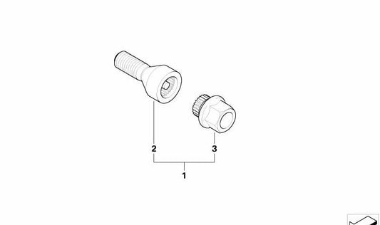 Tornillo de rueda para BMW Serie 1 E81, E82, E87, E88, Serie 3 E46, E90, E91, E92, E93, Serie 5 E60, E61, Serie 6 E63, E64, Z4 E85, E86, MINI R50, R52, R53 (OEM 36136786479). Original BMW