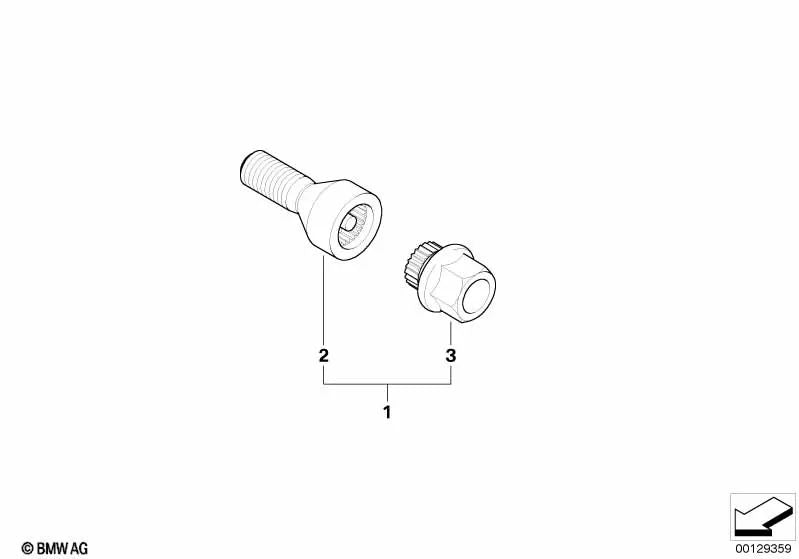 Tornillo de Rueda con Código para BMW Serie 1 E81, E82, E87, E88, Serie 3 E46, E90, E91, E92, E93, Serie 5 E60, E61, Serie 6 E63, E64, Z4 E85, E86 (OEM 36136786475). Original BMW