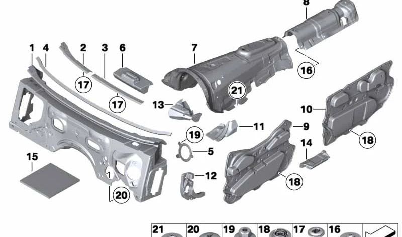 Soporte aislante para cortafuegos OEM 51489121687 para BMW F10, F11, F01, F02, F04. Original BMW.