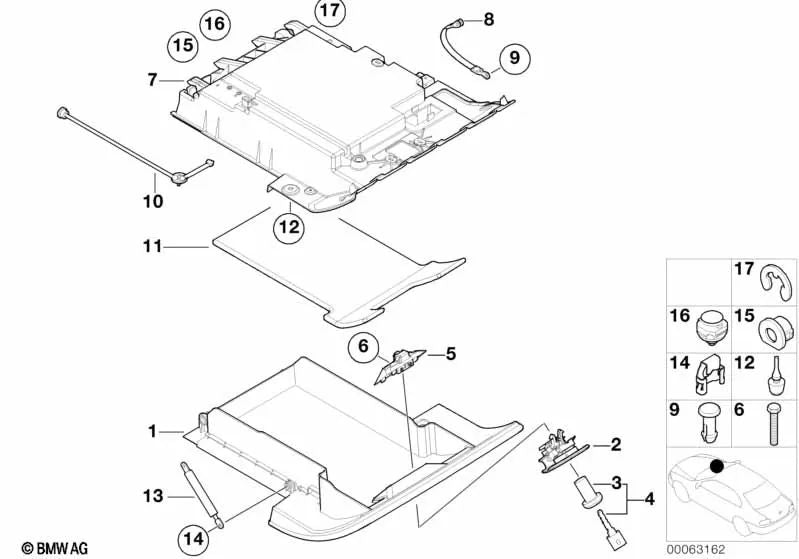 Inserto de cuero para guantera para BMW Z8 E52 (OEM 51167026227). Original BMW.