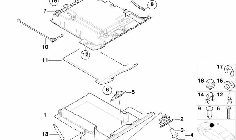 Tapa del Compartimento Guantero de Cuero para BMW E52 Z8 (OEM 51167026235). Original BMW