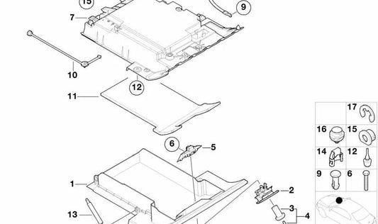 Tapa del Compartimento Guantero de Cuero para BMW E52 Z8 (OEM 51167026235). Original BMW