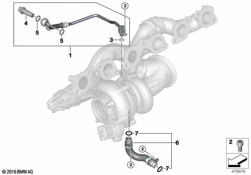 Tubería de suministro de aceite del turbocompresor para BMW G12, G12N (OEM 11428654387). Original BMW