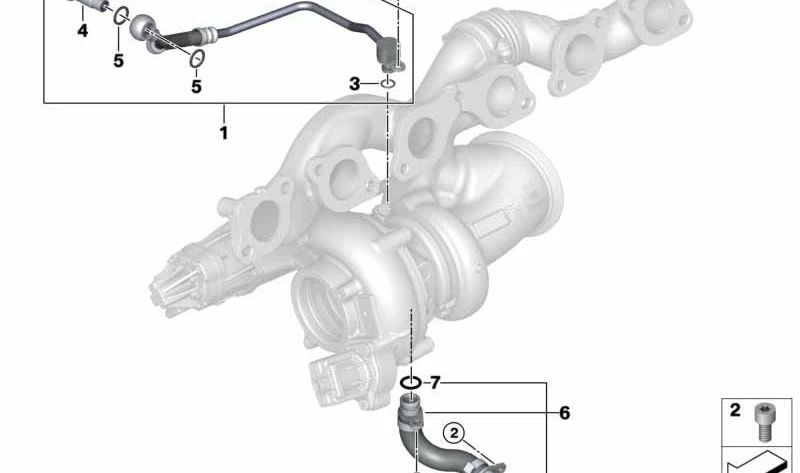 Tubo de Alimentación de Aceite del Turbocompresor para BMW G12, G12N (OEM 11428654386). Original BMW.