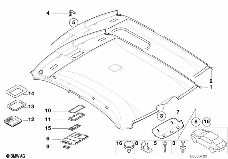 Revestimiento Paramento Cielo Del Techo Trasero Gris Claro . Original Bmw Recambios