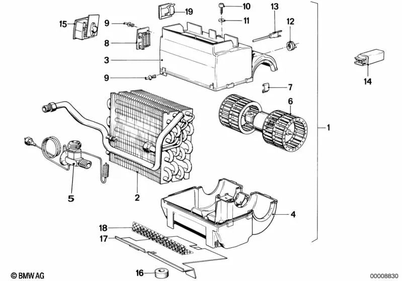 Evaporador para BMW Serie 6 E24 (OEM 64511375781). Original BMW