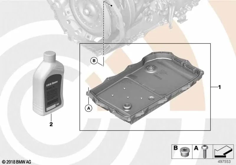 Conjunto cárter de aceite Filtro de aceite Caja de cambios automática para BMW Serie 3 F30N, G20, G20N, G21, G21N Serie 5 F18N, G30, G30N, G31N, G38, G38N Serie 7 G11, G11N, G12, G12N X3 G01, G01N X5 F15, G05 (OEM 24118632189). Original BMW.