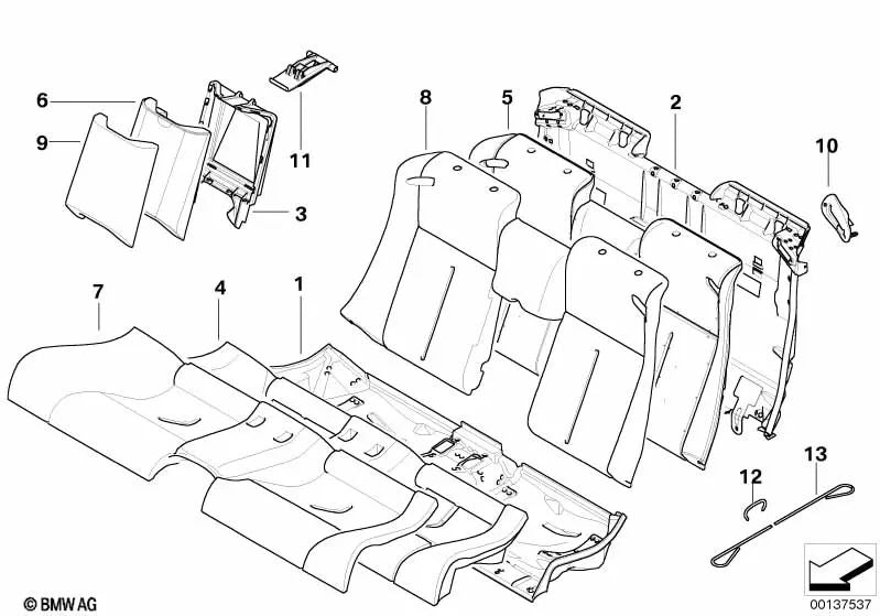 Parte de soporte asiento trasero para BMW E63, E63N, E64, E64N (OEM 52207039805). Original BMW