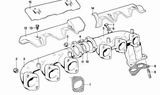 Colector de escape trasero para BMW Serie 5 E28, Serie 6 E24 (OEM 11621273544). Original BMW.