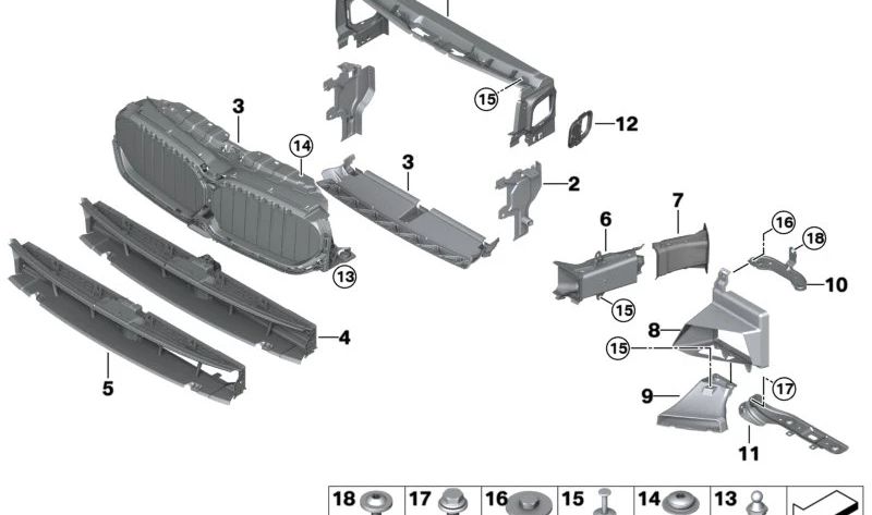 Conducto de aire superior del radiador OEM 51747383845 para BMW Serie 5 (G30, G31) y BMW M5 (F90). Original BMW.