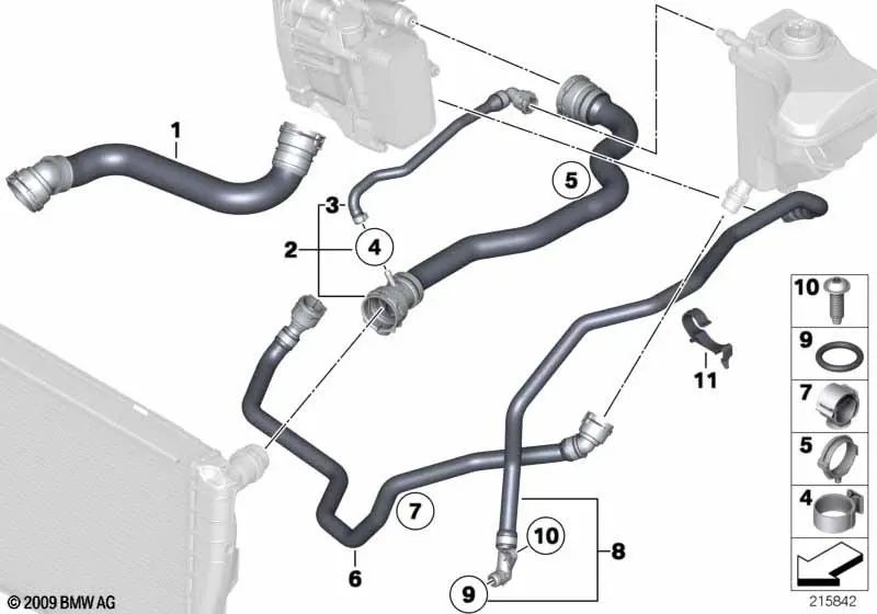 Engine Pipe - Radiator Upper Flow for BMW 3 Series E90N, E91N, E92N, E93N, X1 E84 (OEM 17128511623). Genuine BMW