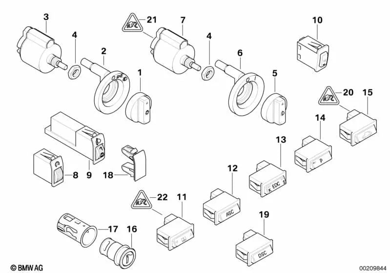 Interruptor ASC para BMW Serie 3 E46, Serie 5 E39, Serie 7 E38 (OEM 61318363694). Original BMW