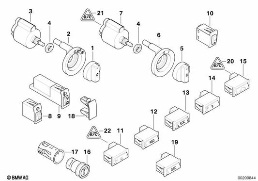 Interruptor ASC para BMW Serie 3 E46, Serie 5 E39, Serie 7 E38 (OEM 61318363694). Original BMW