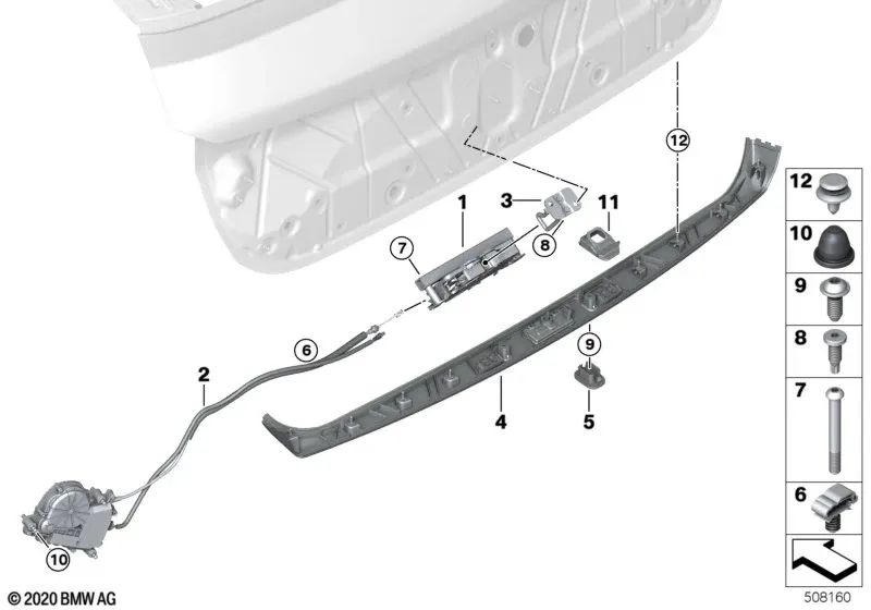 Franja de agarre del portón trasero con luz para BMW X6 F96, G06 (OEM 51137471778). Original BMW