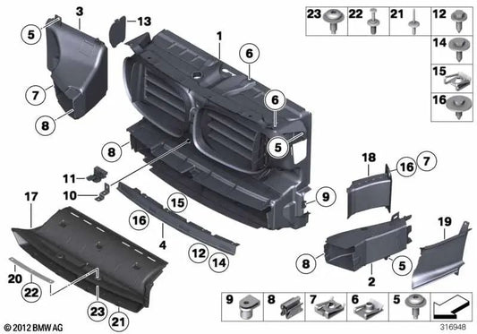 Lower left cover for BMW 7 Series F01N, F02N (OEM 51747984641). Original BMW.