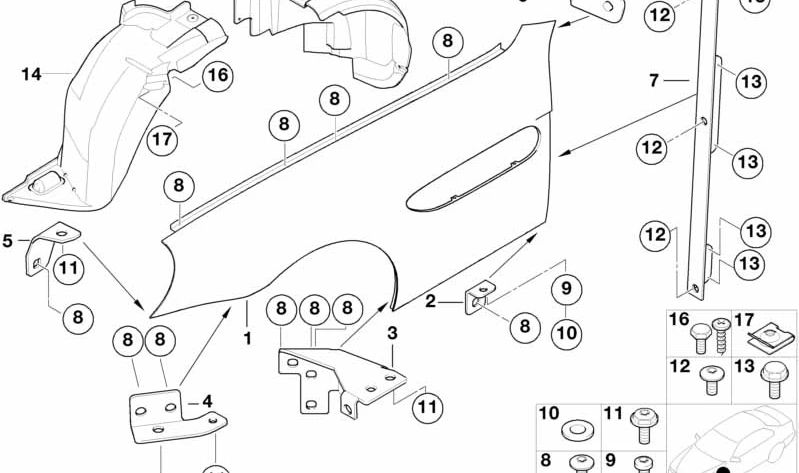 Kotflügelabdeckung vorne links für BMW Z8, E52 (OEM 51718257085). Original BMW