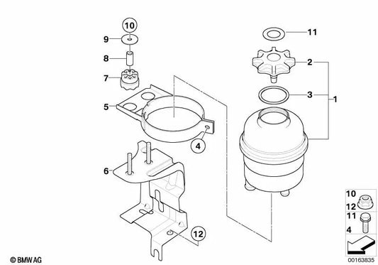 Soporte de depósito de aceite para BMW X3 E83N (OEM 32413421525). Original BMW