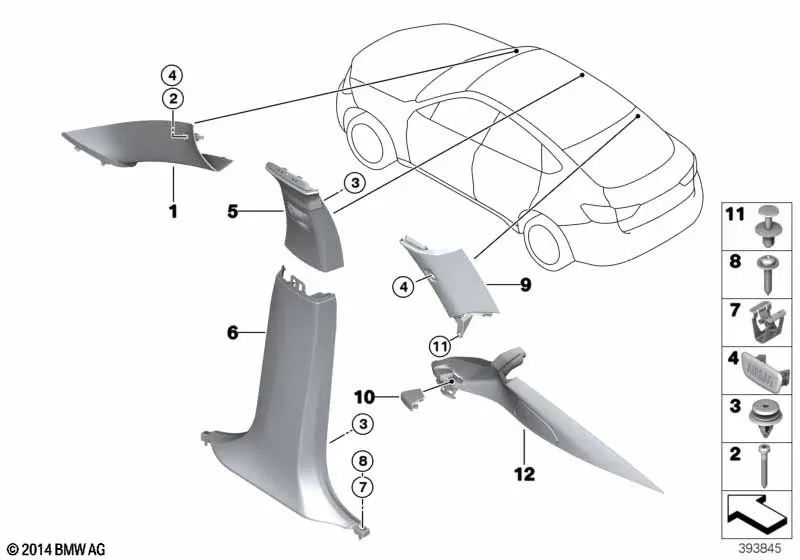 Panel de la columna B superior derecha para BMW F16, F86 (OEM 51438061364). Original BMW.