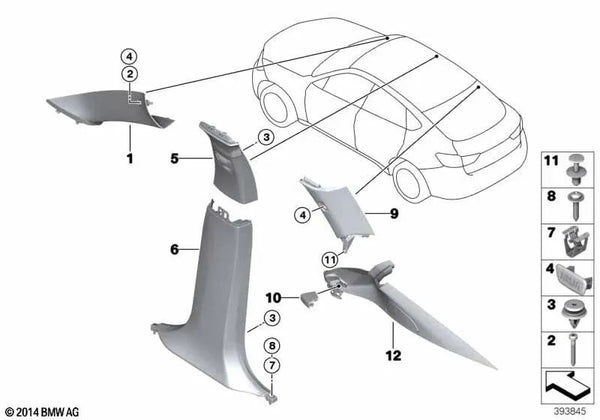 Cubierta de salida del cinturón izquierda para BMW X6 F16 (OEM 51437369085). Original BMW.