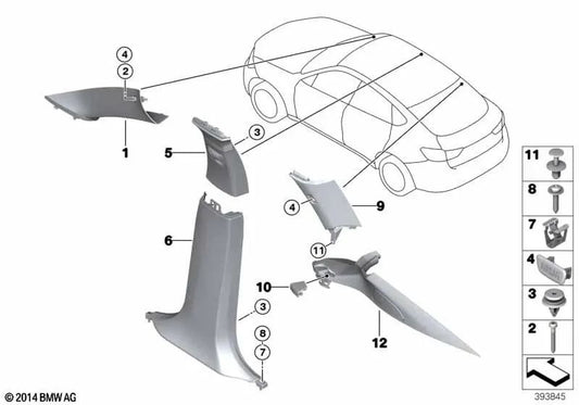 Cubierta del pilar A derecha para BMW F16, F86 (OEM 51438061362). Original BMW