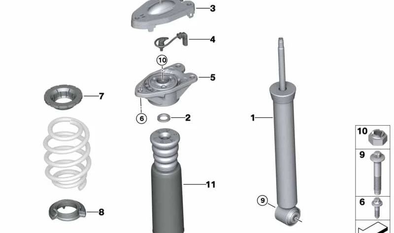 Amortiguador adicional con tubo protector trasero para BMW Serie 2 F45, F45N, X1 F48, F49 (OEM 33536857468). Original BMW