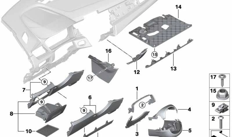 Embellecedor para salpicadero OEM 51459322963 para BMW Serie 2 (F45/F46) Active Tourer y Gran Tourer. Original BMW.