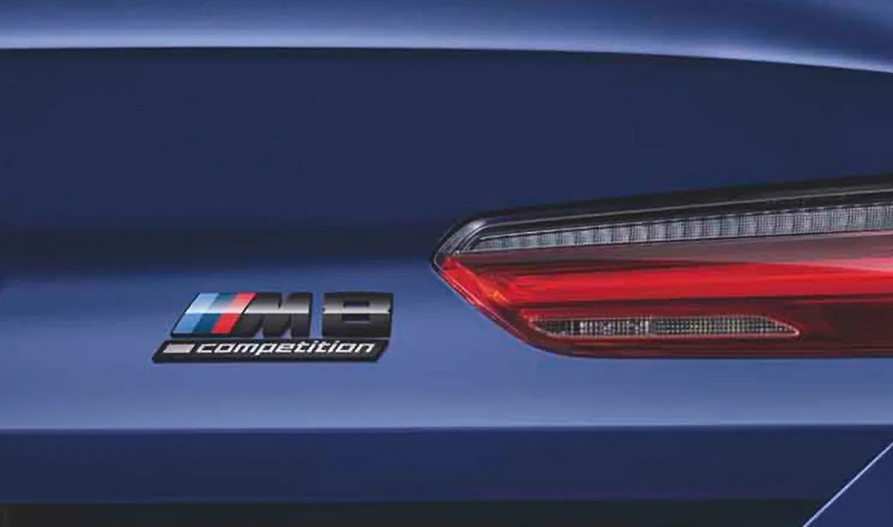 BMW M8 Competition lettering in gloss black for BMW F91, F92, F93 (OEM 51148098328). Original BMW.