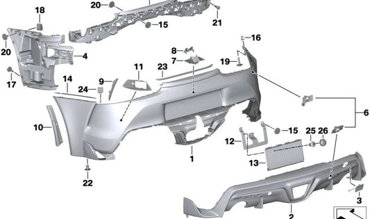 Paragolpes trasero imprimado OEM 51129465231 para BMW X5 G05 y BMW X6 G06. Original BMW.