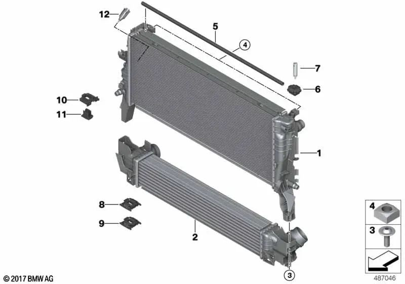 Intercooler para BMW Serie 1 F40, F52 Serie 2 F44, F45, F45N, F46, F46N X1 F48, F48N, F49, F49N X2 F39 (OEM 17517617597). Original BMW