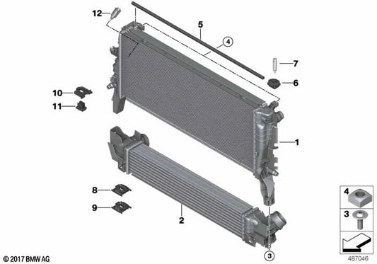 Radiador de refrigerante para BMW Serie 1 F40, Serie 2 F44, F45N, X1 F48, F48N, X2 F39 (OEM 17118645771). Original BMW.