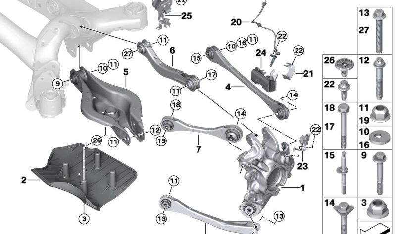 Mangueira traseira direita 33306893272 para BMW G26. BMW original.