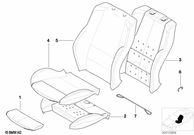 Parte del cojín del respaldo para BMW Serie 3 E46 (OEM 52108214938). Original BMW