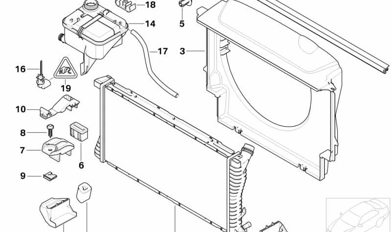 Soporte del radiador de agua izquierdo para BMW E39 (OEM 17112247895). Original BMW