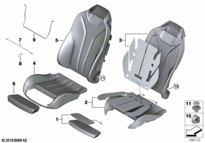 Left leather sports seat backrest cover for BMW F33, F33N (OEM 52107340011). Genuine BMW