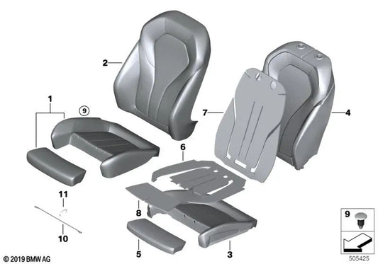 Funda de asiento deportivo de cuero para BMW Serie 5 G30, G30N, G31, G31N Serie 6 G32, G32N (OEM 52107457723). Original BMW.